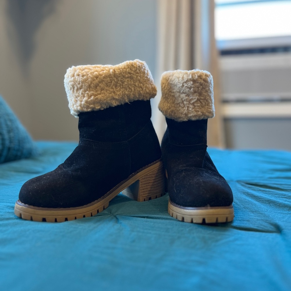 Black Heeled Faux Fur Lined Boots